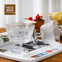 Bol en verre rétro sculpté et gaufré motif tournesol, style Instagram, de luxe léger et écologique, pour la maison, pour glaces, coupes glacées, yaourts et flocons d'avoine