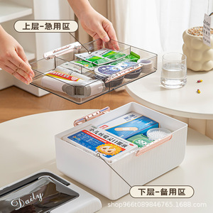 Grande boîte à médicaments pour la maison, boîte de rangement en plastique multi-compartiments, organisateur de pilules d'urgence portable pour usage domestique - Product Image 1