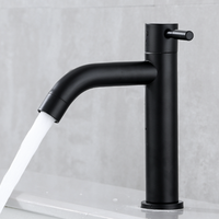 Robinet de lavabo moderne en acier inoxydable noir mat à levier élévateur à arc élevé et froid unique pour hôtel et appartement