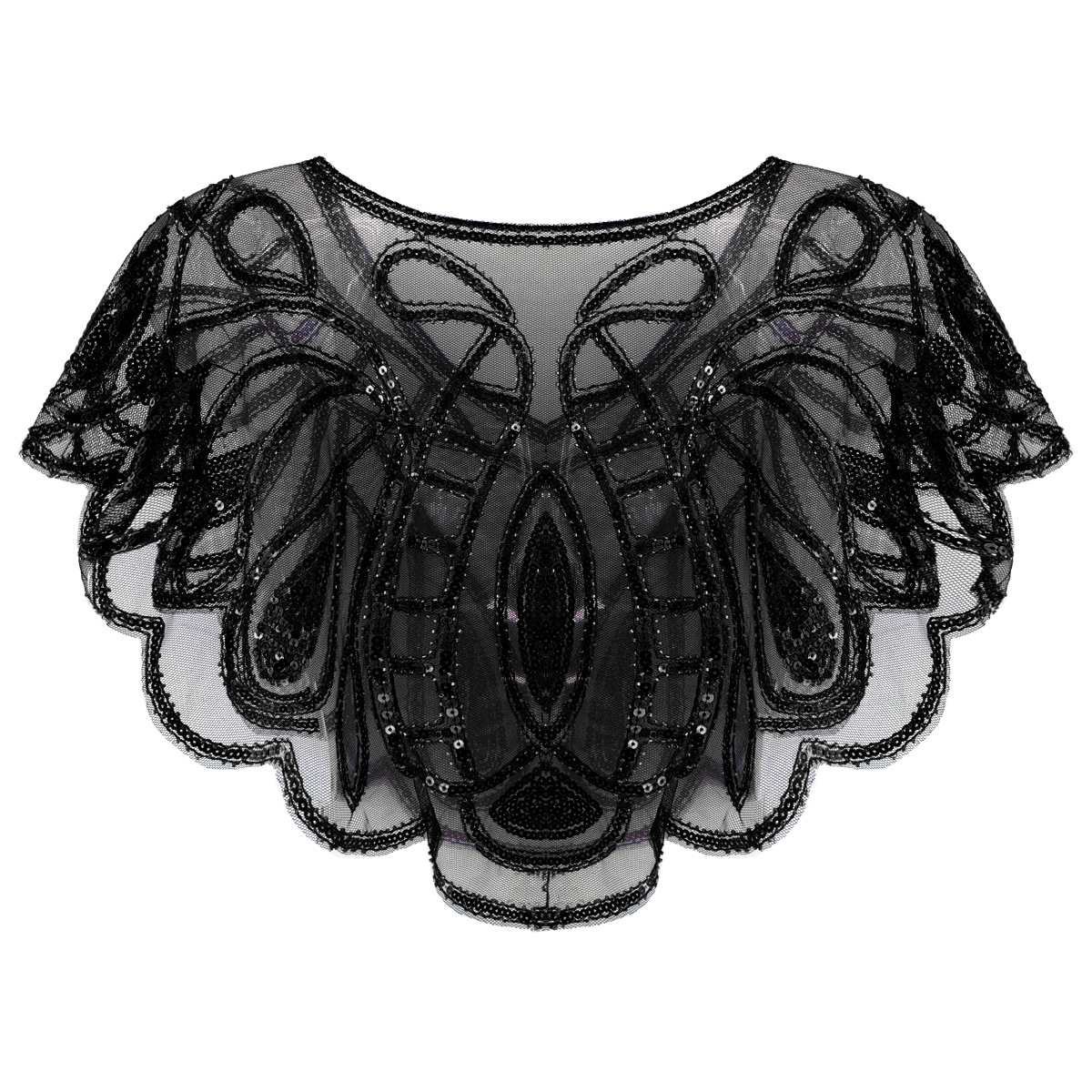 1920s Shawl Wraps Sequin Beaded Evening Cape Bridal Shawl Bolero Flapper Cover Up Oversize Transparent Mesh Shawl Wrap (Black Golden) 1920s Shawl Wraps Sequin Beaded Evening Cape Bridal Shawl Bolero Flapper Cover Up Oversize Transparent Mesh Shawl Wrap (Black Golden)