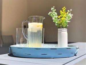 Bandeja de servicio de forma ovalada para decoraciones de mesa, bandeja de Metal de hierro con esmalte azul impreso para boda, superventas - Product Image 5