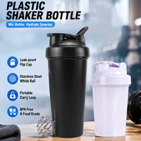 Bouteille shaker en plastique de 400/600 ml (20 oz) avec boule métallique, anti-fuite, sans BPA, pour protéines, gym, fitness et sport – Vente en gros