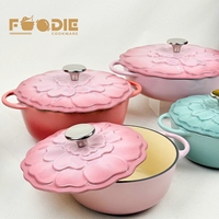 Meilleures ventes en gros : Ensemble de casseroles rondes en fonte émaillée, forme fleur, type Dutch Oven, pour ragoûts et soupes