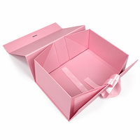 Boîte cadeau magnétique rose avec poignée en ruban, emballage rigide pliable personnalisé pour vêtements et e-commerce