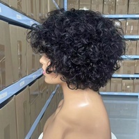 NC #   Perruque courte bouclée coupe pixie pour femmes noires, fabriquée à la machine, avec raie latérale, boucles de 10 pouces, cheveux humains brésiliens