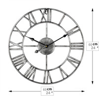 Horloge Murale Classique en Métal de 60cm, Forme Ronde, Squelette de Fer Industriel Antique, Rustique, Surdimensionnée