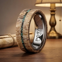 Bague en carbure de tungstène 8 mm avec bois de cerf et incrustation de pierre turquoise concassée à rainure unique, pour homme, alliance de mariage et de fiançailles, bijoux