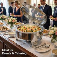 Plateau de buffet isotherme en acier inoxydable, chauffe-plats rond avec couvercle en verre, idéal pour les services de traiteur d'hôtels et de réceptions