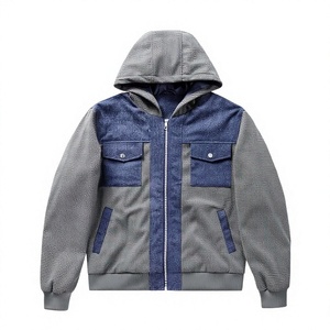 Men's Hooded Bomber Jacket Coated Corduroy Patchwork Color Blocking Waterproof Windproof Breathable Zipper Front Pockets Casual - Product Image 1