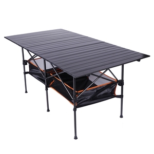 Mesa enrollable de madera de aluminio para exteriores, mesa plegable Ajustable de alta altura para Picnic - Product Image 1