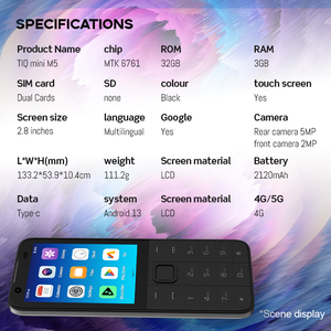 TIQ MINI M5 - Utilisation uniquement aux États-Unis - Double carte SIM - Android 13 - Écran tactile - Clavier - Téléphone - 3+32 Go - <span class=keywords><strong>Google</strong></span> Play - Téléphone mobile - Product Image 6