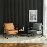 Fauteuil de salon de style milieu du siècle cuir marron cadre en métal chambre fauteuil occasionnel