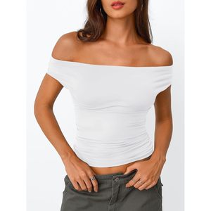 Top Corto con Hombros Descubiertos para Mujer, Blusa Elástica de Punto de Poliéster y Spandex, Atuendo de Fiesta, Estilo Y2K de Verano - Product Image 2