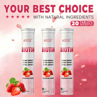 OEM Yetişkinler İçin Efervesan Biotin Tabletleri Doğal Vitamin Takviyesi Sağlıklı Saç, Cilt ve Tırnakları Destekler 1000-4000mg Seçenekleri 20'li Paket