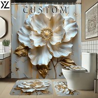 Ensemble de rideaux de douche classiques en polyester imperméable 4 pièces, antidérapant, imprimé, motif floral moderne, hôtels, taille personnalisable numériquement
