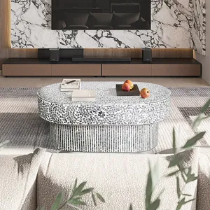 Wholesale Elegant Mother of Pearl Table Sea Shells Inlay Table for Living Room High Quality <b>Mosaic</b> Oval Table - Product Image 6