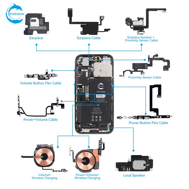 STAROZON OEM Pull Full Set Spare Parts for iPhone Series Loud Speaker Earpiece Power Volume Button Proximity Sensor Flex Cable