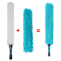 Plumeau à toile d'araignée télescopique en aluminium avec tête en microfibre douce lavable pour le nettoyage des toiles d'araignée des avant-toits, sans rayures, ensemble en boîte de vente au détail, OEM ODM