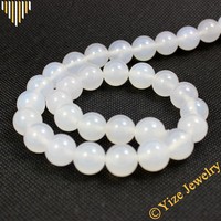 Perles rondes en agate blanche naturelle, fourniture directe d'usine, 6/8/10 mm, perles lisses pour bracelet, collier, bijoux