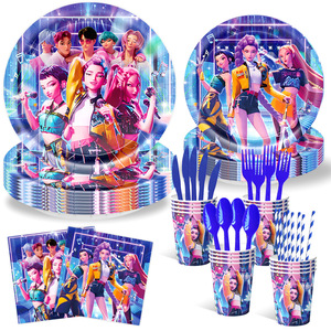 Pack de Fête d'<span class=keywords><strong>Anniversaire</strong></span> K-POP Cartoon Demon Hunter Girl Group : Bannière HBD, Assiettes en Carton, Fournitures de Fête Rumi Kpop Demon Hunters - Product Image 3