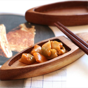 Plat à assaisonnement haut <span class=keywords><strong>de</strong></span> gamme en bois d'acacia japonais, plat en bois rétro à double usage pour desserts avec baguettes - Product Image 6