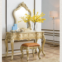 Meubles de chambre à coucher en gros, coiffeuse à 6 tiroirs, table à maquillage pour fille avec miroir, style français, bois antique, coiffeuse