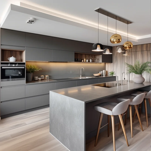 <span class=keywords><strong>Cucina</strong></span> a L in Stile Europeo con Importazione Diretta dalla Cina, Struttura in Melamina, Top in Granito, Laccatura Grigia Lucida - Product Image 5