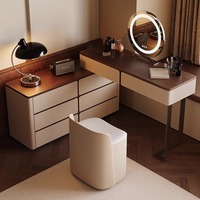 Coiffeuse moderne style rétro français Coiffeuse légère de luxe en bois massif pour maquillage Armoire seau intégrée pour chambre à coucher