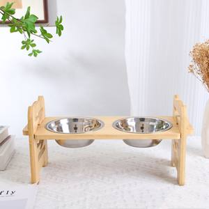 Atacado Elevado Raised <span class=keywords><strong>Pet</strong></span> Dog Feeder <span class=keywords><strong>Bowl</strong></span> Madeira Comida Água <span class=keywords><strong>Stand</strong></span> e Aço Inoxidável Tigela Cat Dog Food Water <span class=keywords><strong>Bowl</strong></span> - Product Image 3