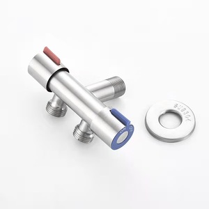 Robinet d'arrêt moderne en acier inoxydable à double commande, type T, pour WC et bidet, avec poignée double - Product Image 2