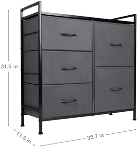 Cómoda multifuncional de 5 cajones con tiradores de madera, organizador de armario de hierro y cajones de tela - Product Image 5
