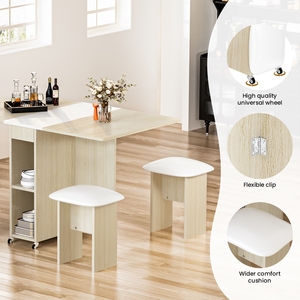 <span class=keywords><strong>Tavolo</strong></span> da Pranzo Pieghevole Salvaspazio con 2 Ripiani di Stoccaggio, Estensibile con Ali Abbassabili, Set di Tavoli in Legno Stile Fattoria <span class=keywords><strong>per</strong></span> Cucina e Sala da Pranzo <span class=keywords><strong>per</strong></span> 4 Persone - Product Image 6