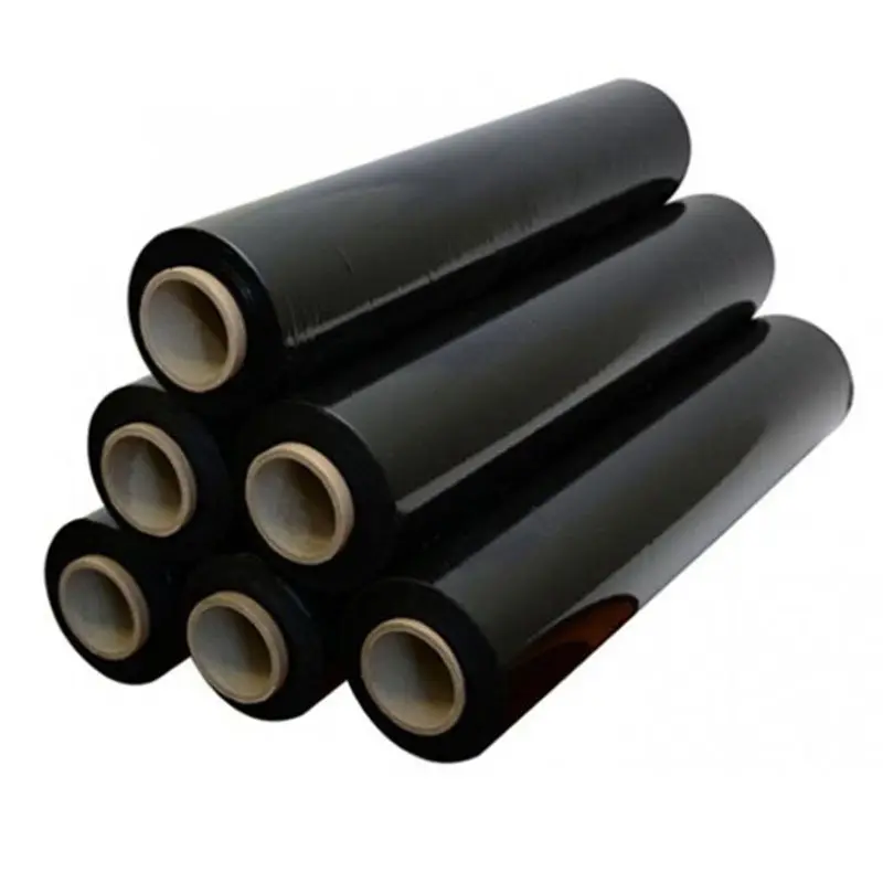 Custom 18 micron Hand use Black Plastic Stretch Film Shipping Stretch Wrap Jumbo Roll Film