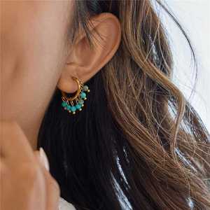 Hoop <b>Earrings</b> Gold Stainless Steel Blue Turquoise <b>Tassel</b> Dangle Fashion Jewelry Gift - Product Image 2