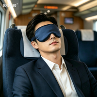 Coffret cadeau d'entreprise haut de gamme : masque de sommeil en soie et étiquette de bagage bleu-rouge, avec logo personnalisé pour les clients