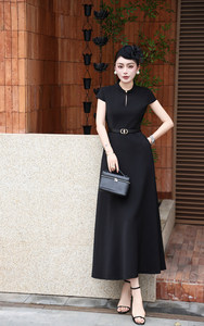 <span class=keywords><strong>Robe</strong></span> <span class=keywords><strong>longue</strong></span> vintage style Hepburn pour femme, blanche/noire, à manches courtes, jupe évasée, taille ajustée, écologique et respirante - Product Image 4