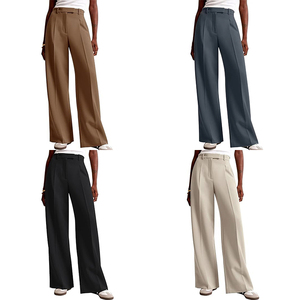 2025 <span class=keywords><strong>pantalon</strong></span> à jambes larges de couleur unie drapée en Europe et aux États-Unis <span class=keywords><strong>pantalon</strong></span> de costume d'affaires décontracté droit <span class=keywords><strong>pour</strong></span> femmes - Product Image 2