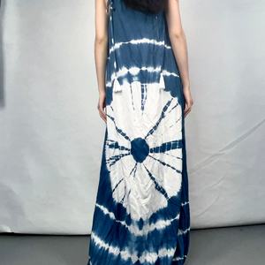 Robe en crêpe vintage pour femmes, robe maxi d'été sans manches, tie-dye, bohème, brodée - Product Image 3