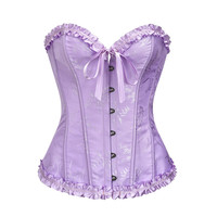 Corset Bustier Push-up Jaune Jacquard à Volants et Baleines, Effet Amincissant, Style Gothique Sexy pour Femme