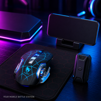 Ensemble clavier de jeu 5-en-1 à une main, 35 touches, support de souris et de téléphone, tapis de souris, convertisseur pour jeux mobiles