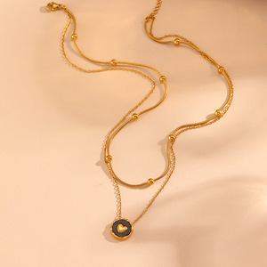 Kalung Wanita Model Ular Baja Anti Karat Berlapis Mutiara Hitam Fashionable Double-Layer Cangkang Hitam Mewah Ringan 18K Perhiasan Pesta Islami - Product Image 3