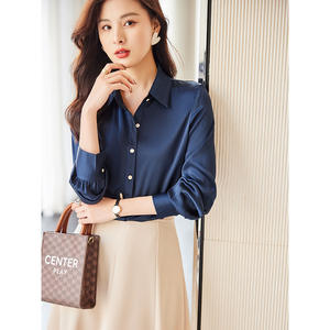 Camisa Roja Transfronteriza 2023 para Mujer, Manga Larga, Estilo Coreano, Ropa Formal, Ropa de Trabajo Profesional, Traje Elegante Azul Marino - Product Image 2