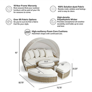 Hiện đại ngày giường Patio đồ nội thất khách sạn sang trọng vườn ngoài trời giường Vòng Cabana nhôm mây wicker đi văng ngoài trời với tán - Product Image 6