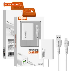 SOMOSTEL-Adaptador de carga rápida QC3.0 de 18W, cargador de viaje para teléfono móvil con cable, cargador para teléfonos