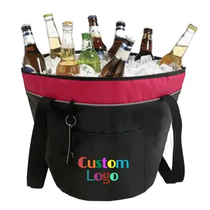 China Supplier Factory Large Capacity 600D Beer Bucket with Bottle Opener Leakproof 12 Bottles Oxford Wine Beer Ice Buckets for