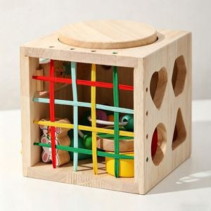 Jouets en blocs pour tout-petits, cadeaux d'anniversaire parfaits, jouets Montessori 6 en 1, cube d'activités en bois avec labyrinthe de perles, trieur de formes, engrenages - Product Image 5