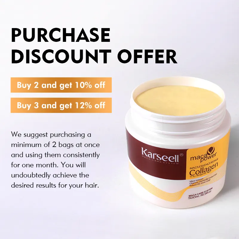 Karseell Productos para el cabello de etiqueta privada para cabello seco y dañado Colágeno Mascarilla para el cabello Karseell Colágeno 500ML