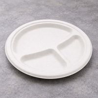 ProTakeOut Assiettes jetables en bagasse compostables et biodégradables à 3 compartiments, diamètre 9, lot de 500, sans PFAS, écologiques