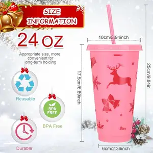 24oz Christmas Cup Christmas Tumbler With Straw And Lid Bulk Christmas Gifts Holiday Reusable Plastic Cups For Party PP Cup