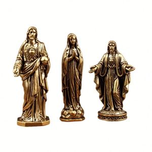 Ensemble de statues vintage en laiton de Jésus et de la Vierge Marie - Décoration religieuse artisanale pour la maison - Product Image 5
